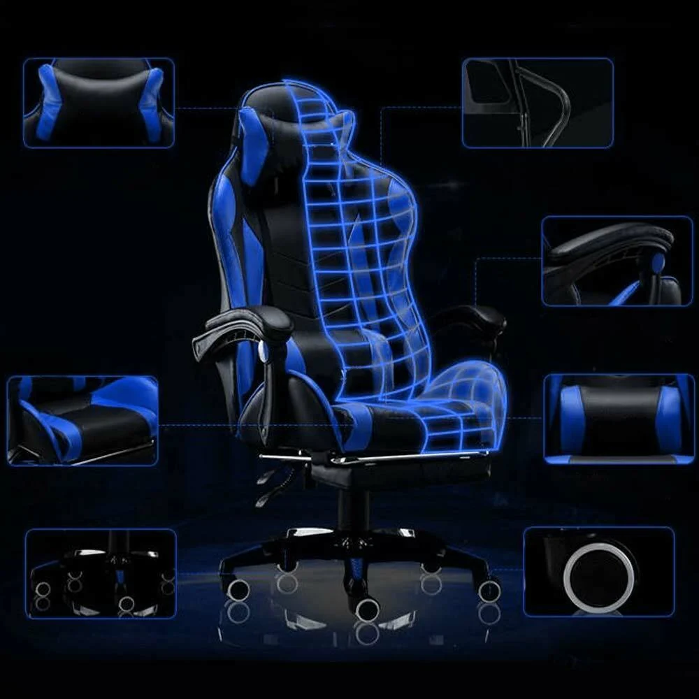 Sedia Poltrona Gaming Scrivania Ufficio Casa Reclinabile con Poggiapiedi Blu
