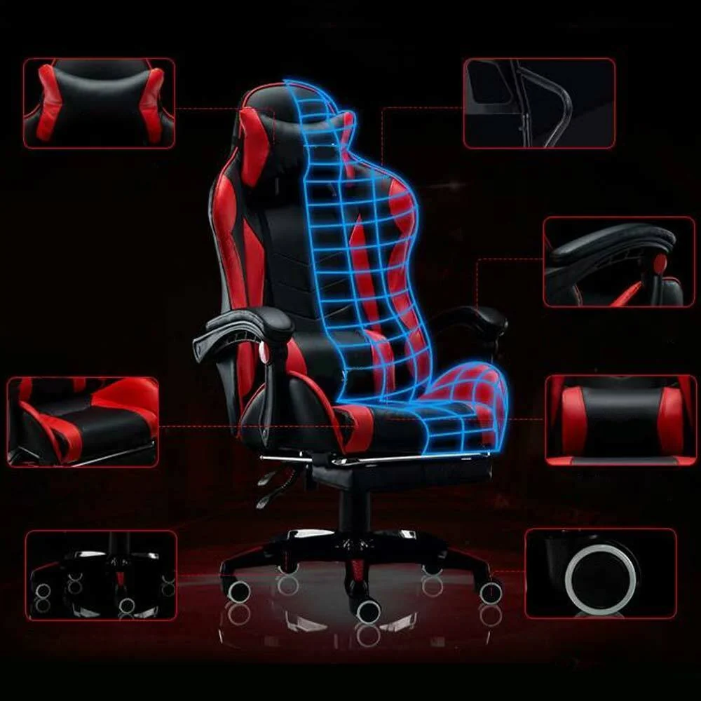 Sedia Poltrona Gaming Scrivania Ufficio Casa Reclinabile con Poggiapiedi Rosso