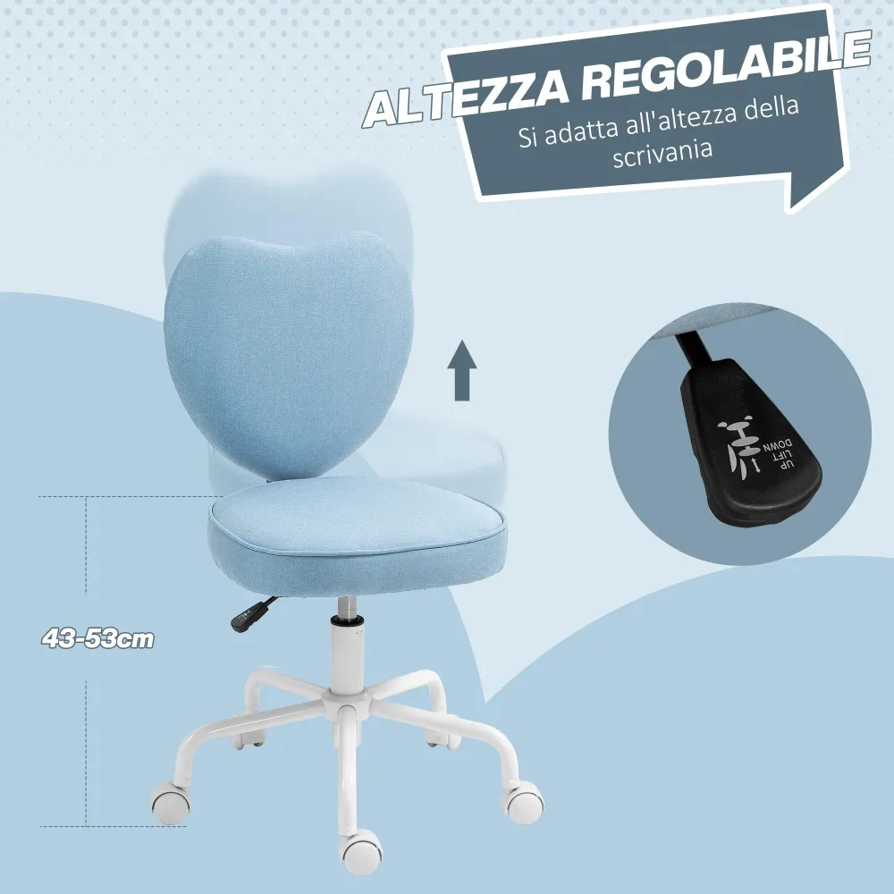 Sedia Poltrona Operativa da Cameretta Forma di Cuore Azzurro