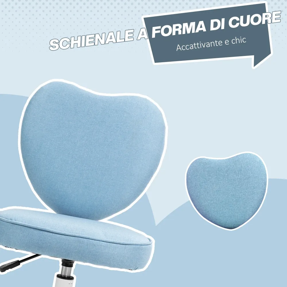 Sedia Poltrona Operativa da Cameretta Forma di Cuore Azzurro
