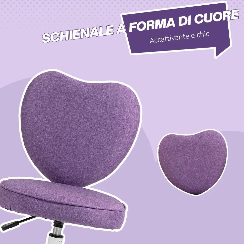 Sedia Poltrona Operativa da Cameretta Forma di Cuore Viola