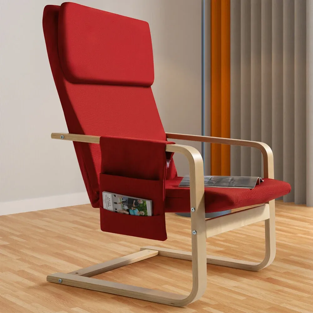 Sedia Poltrona Relax Ergonomica Rivestimento Cotone Rosso Borsa Laterale 2 Scomparti