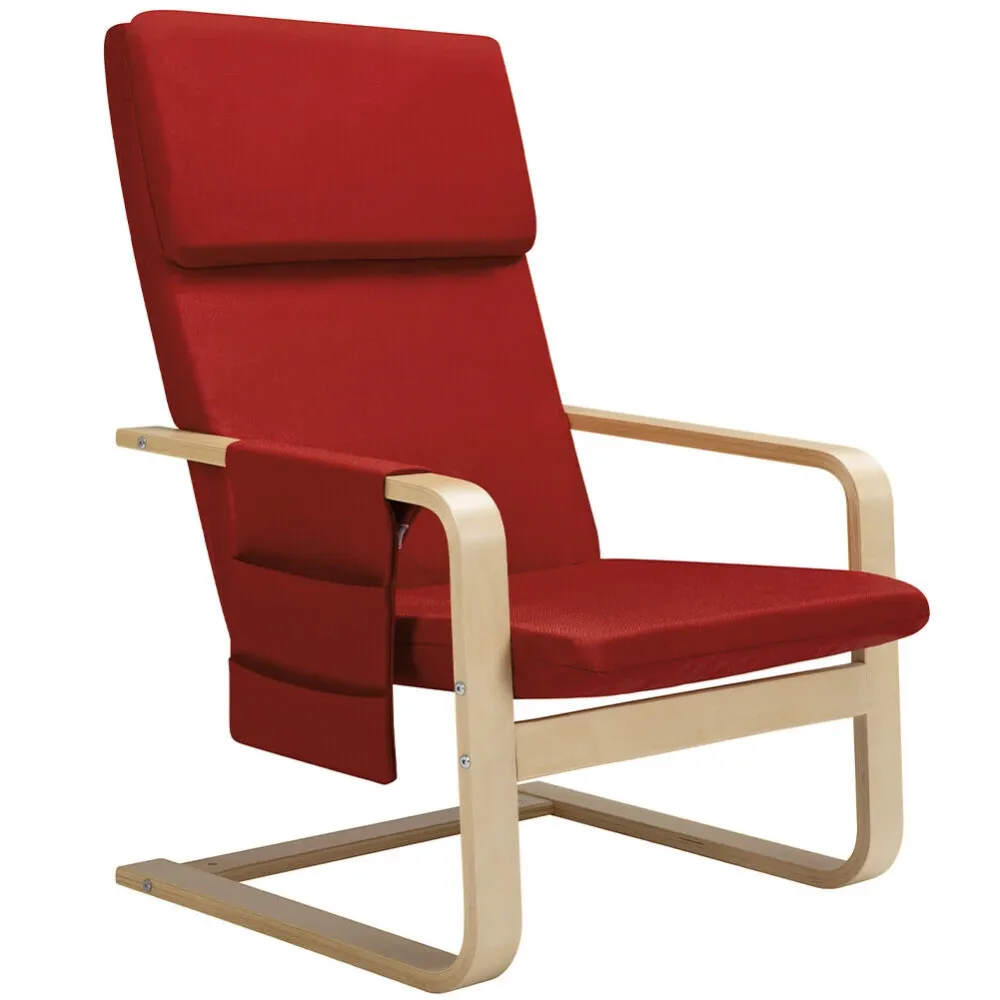 Sedia Poltrona Relax Ergonomica Rivestimento Cotone Rosso Borsa Laterale 2 Scomparti