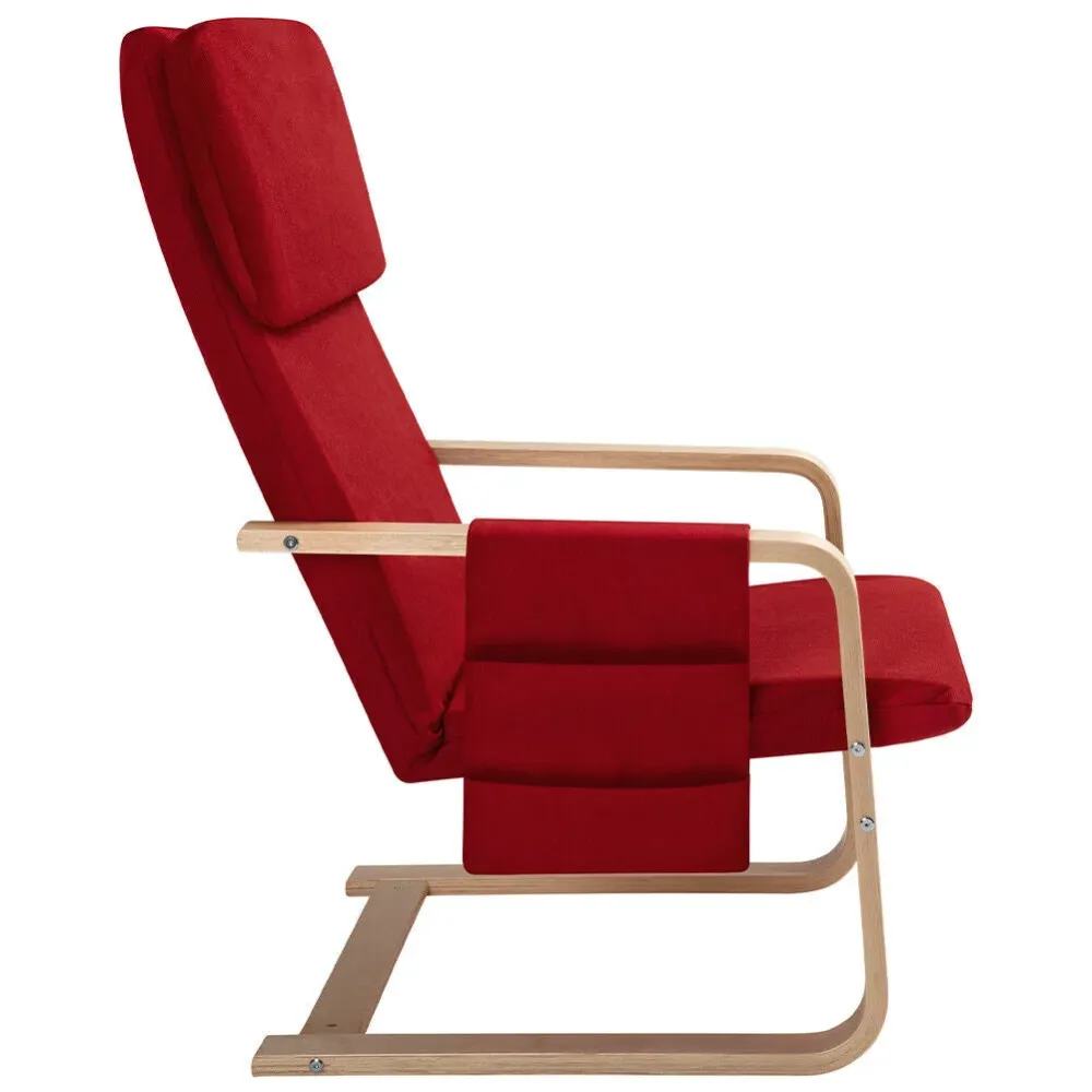 Sedia Poltrona Relax Ergonomica Rivestimento Cotone Rosso Borsa Laterale 2 Scomparti