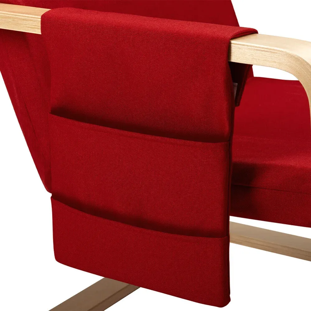 Sedia Poltrona Relax Ergonomica Rivestimento Cotone Rosso Borsa Laterale 2 Scomparti