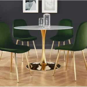 Sedia Poltrona Set 4pz Velluto Verde e Oro Ergonomico Design Elegante