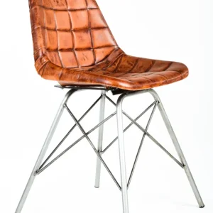 Sedia poltrona vintage pelle e metallo cm 45x48x79h