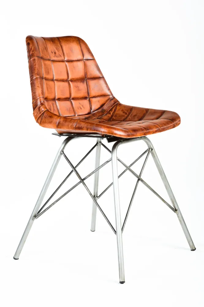 Sedia poltrona vintage pelle e metallo cm 45x48x79h