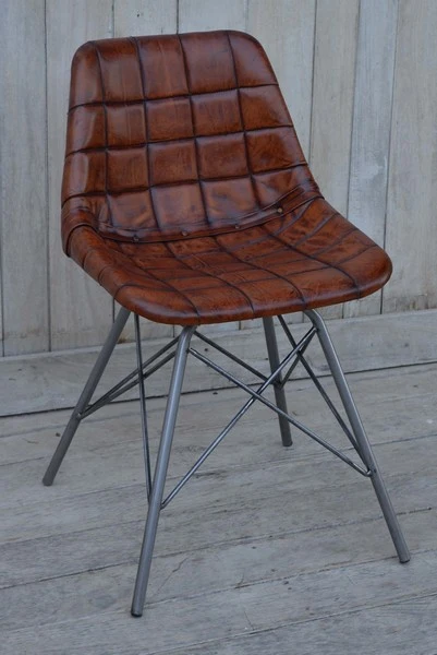 Sedia poltrona vintage pelle e metallo cm 45x48x79h