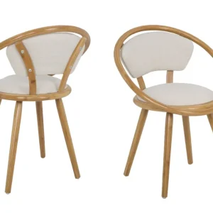 Sedia poltroncina design moderno bambù con braccioli seduta e schienale con imbotittura lino