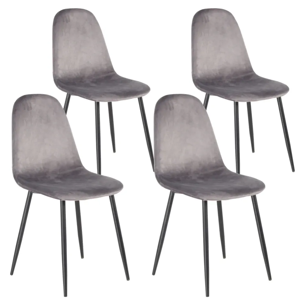 Sedia Poltroncina Grigio Scuro Velluto Set 4pz per Sala da Pranzo Ristorante