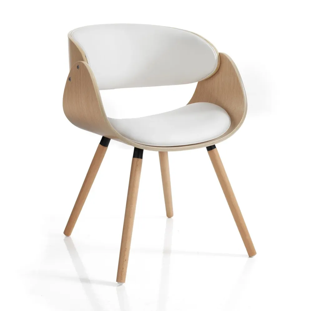 Sedia poltroncina legno multistrato rovere e similpelle con gambe massello cm 54x52x73h