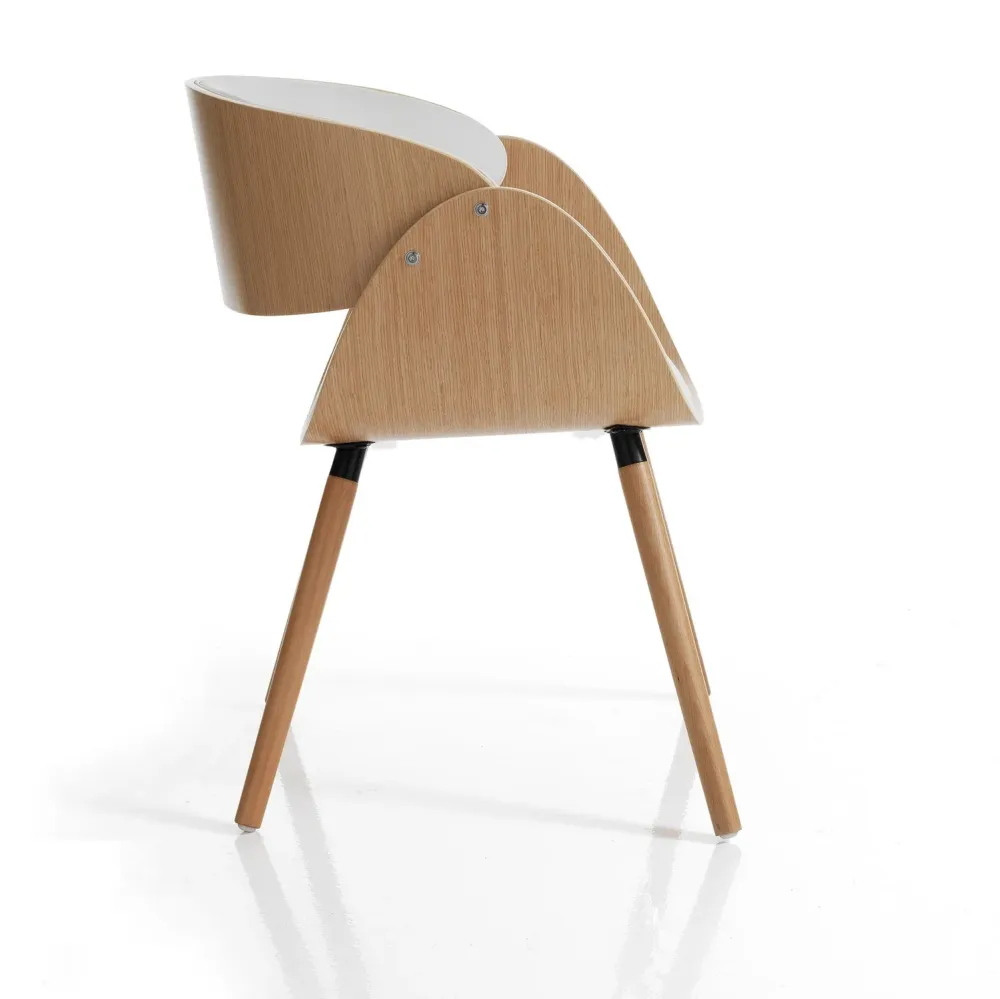 Sedia poltroncina legno multistrato rovere e similpelle con gambe massello cm 54x52x73h
