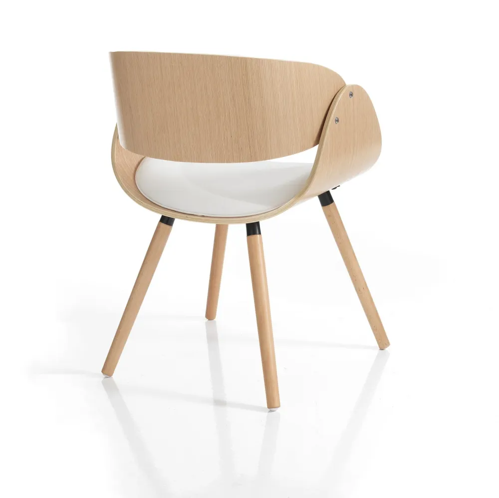 Sedia poltroncina legno multistrato rovere e similpelle con gambe massello cm 54x52x73h