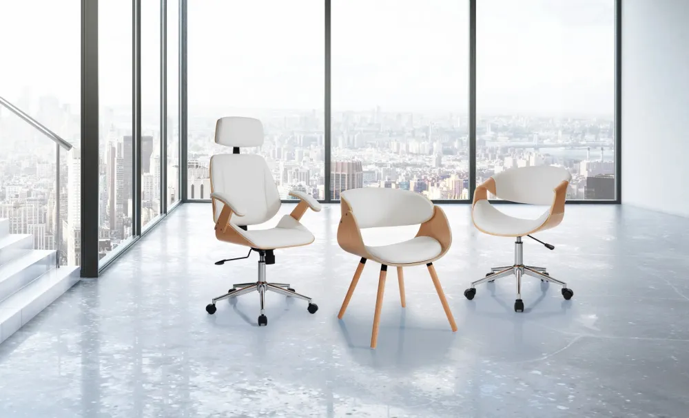 Sedia poltroncina legno multistrato rovere e similpelle con gambe massello cm 54x52x73h