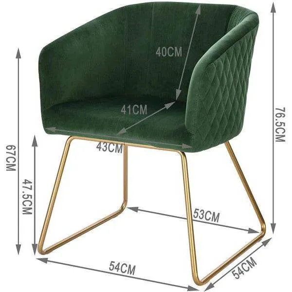Sedia da pranzo con braccioli velluto e gambe metallo, struttura slitta, verde scuro