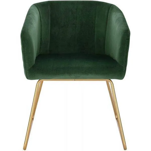 Sedia da pranzo con braccioli velluto e gambe metallo, struttura slitta, verde scuro