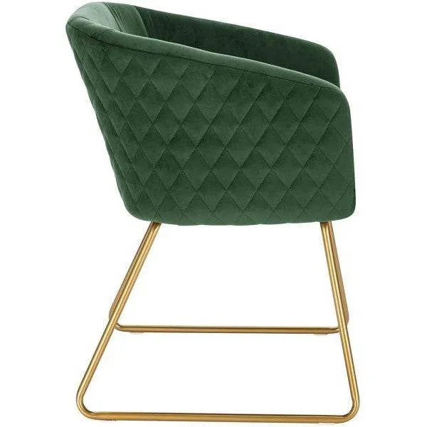 Sedia da pranzo con braccioli velluto e gambe metallo, struttura slitta, verde scuro