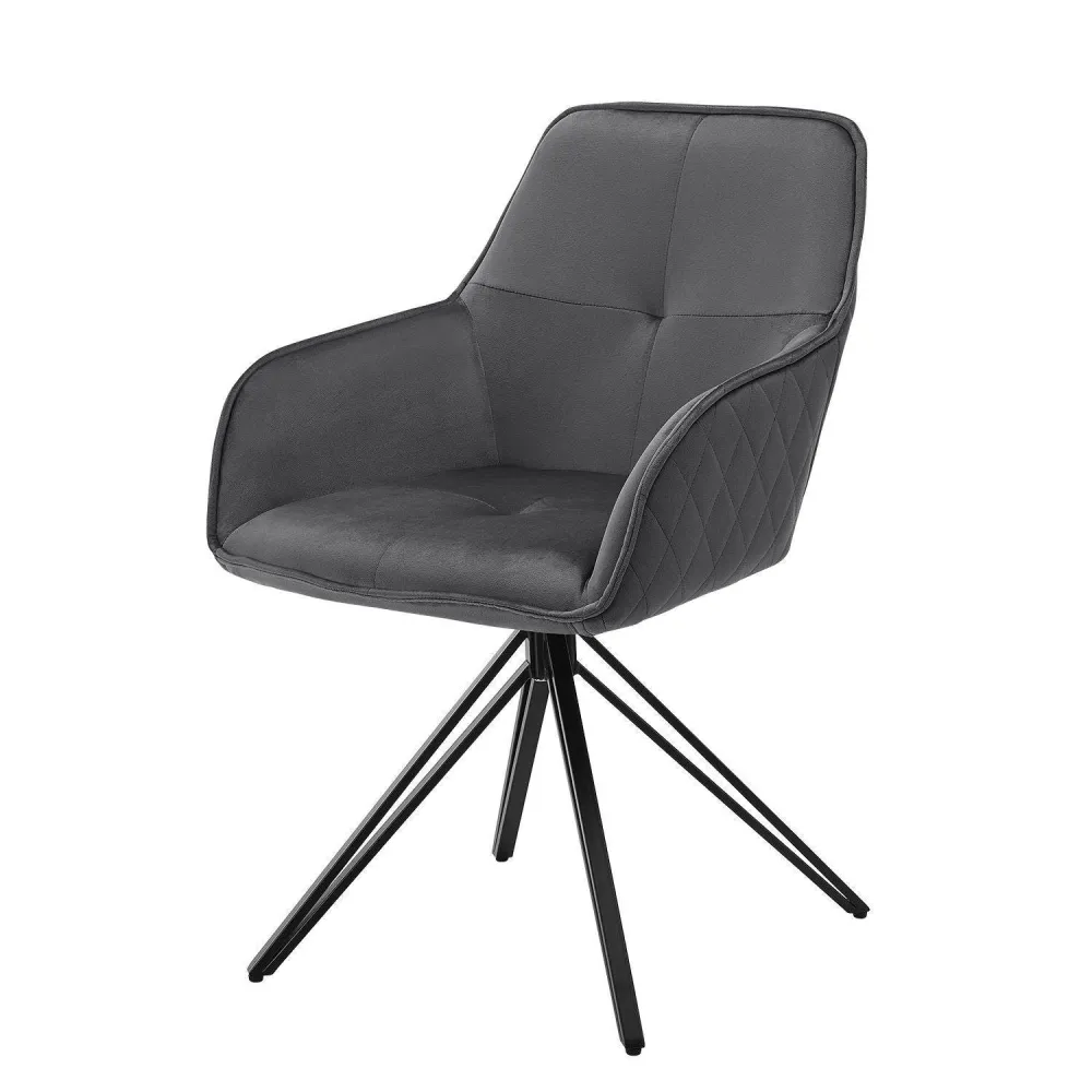 Sedia da pranzo girevole Clyde con braccioli velluto grigio scuro