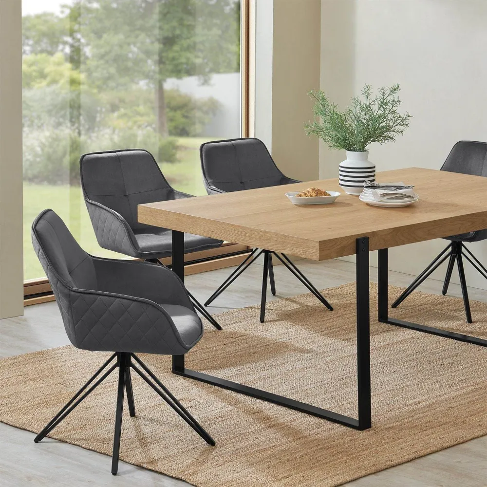 Sedia da pranzo girevole Clyde con braccioli velluto grigio scuro