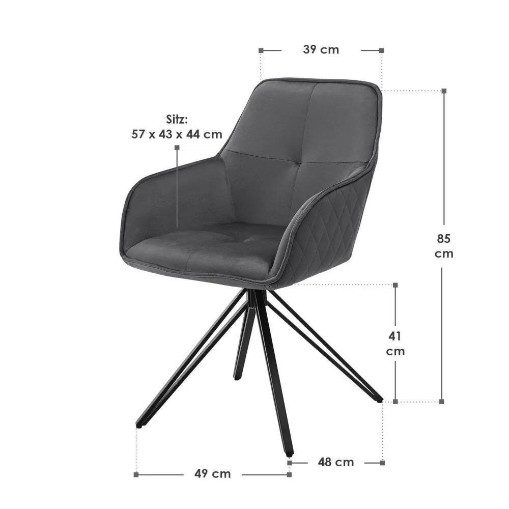 Sedia da pranzo girevole Clyde con braccioli velluto grigio scuro
