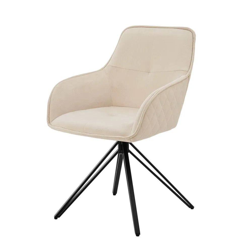 Sedia da pranzo girevole Clyde con braccioli velluto beige