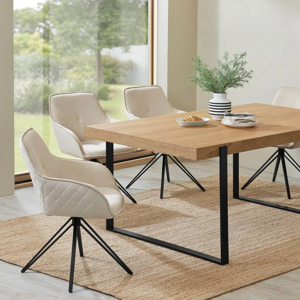 Sedia da pranzo girevole Clyde con braccioli velluto beige
