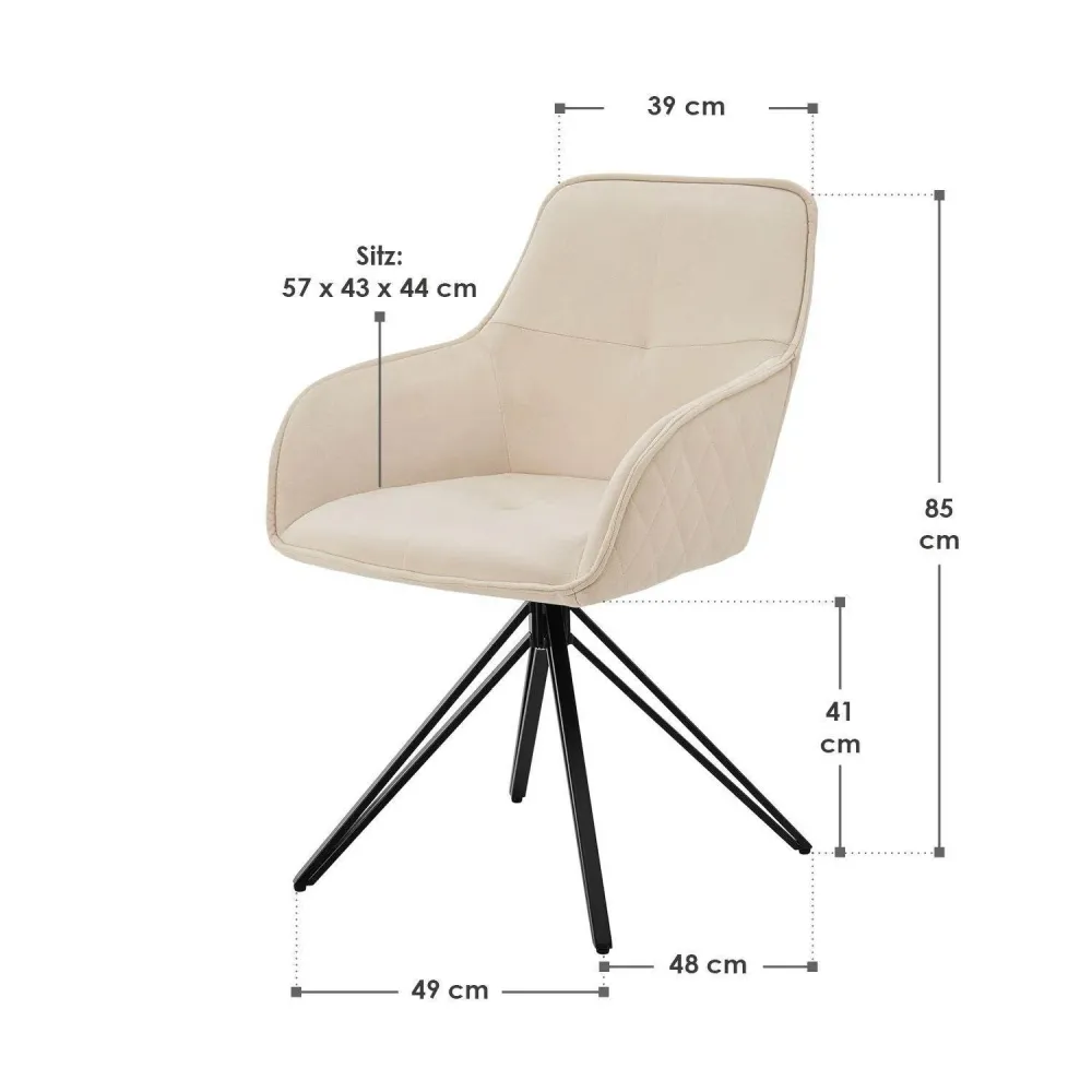 Sedia da pranzo girevole Clyde con braccioli velluto beige