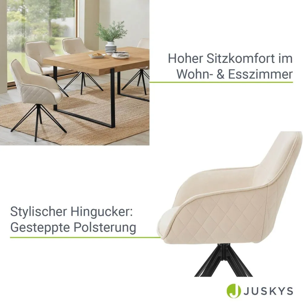 Sedia da pranzo girevole Clyde con braccioli velluto beige