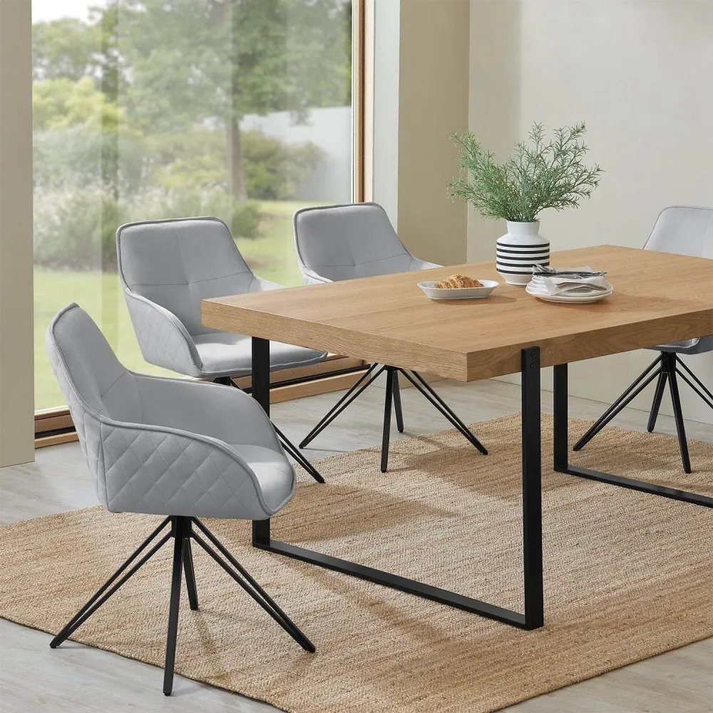 Sedia da pranzo girevole Clyde con braccioli velluto grigio chiaro