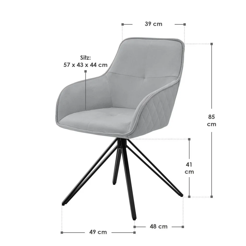 Sedia da pranzo girevole Clyde con braccioli velluto grigio chiaro
