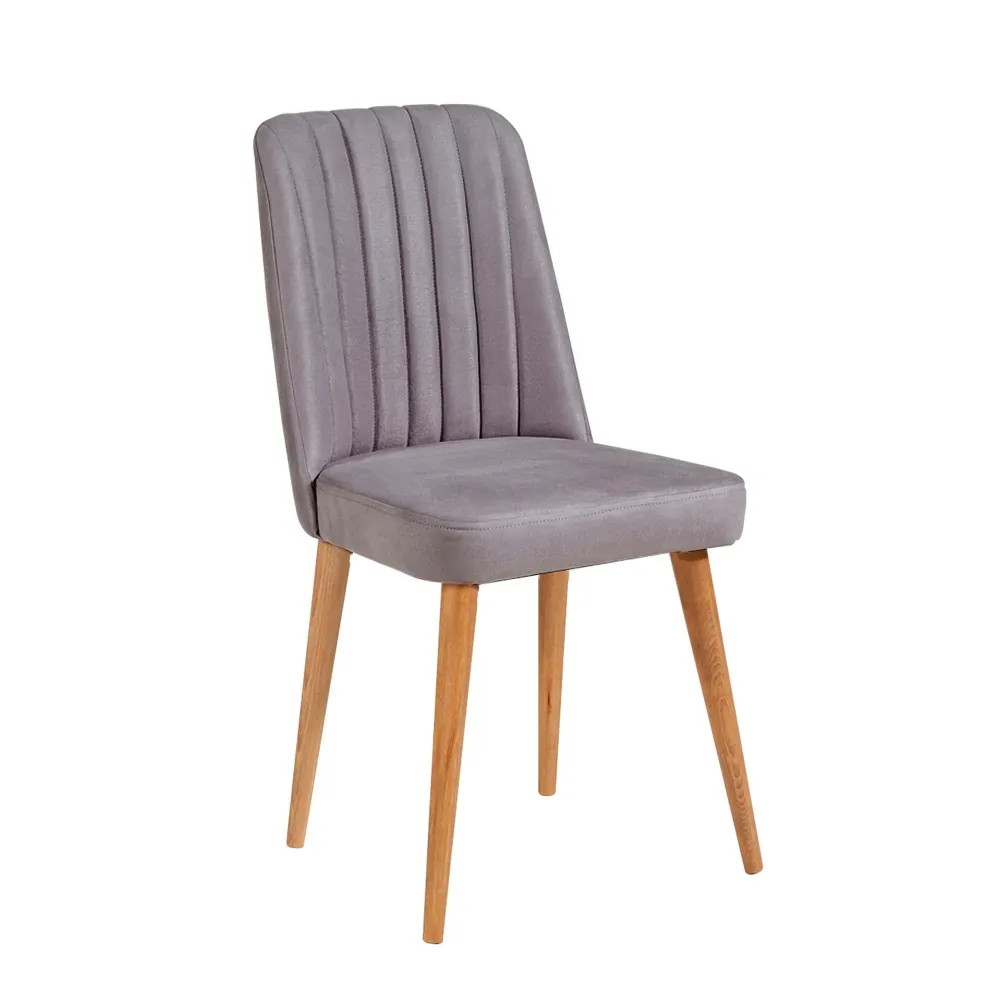 Sedia da pranzo imbottita rivestita tessuto grigio gambe legno cm 47x46x89h