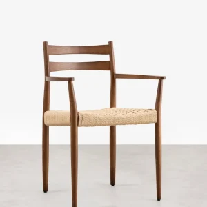 Sedia da pranzo legno e corda intrecciata con braccioli Nona Arms