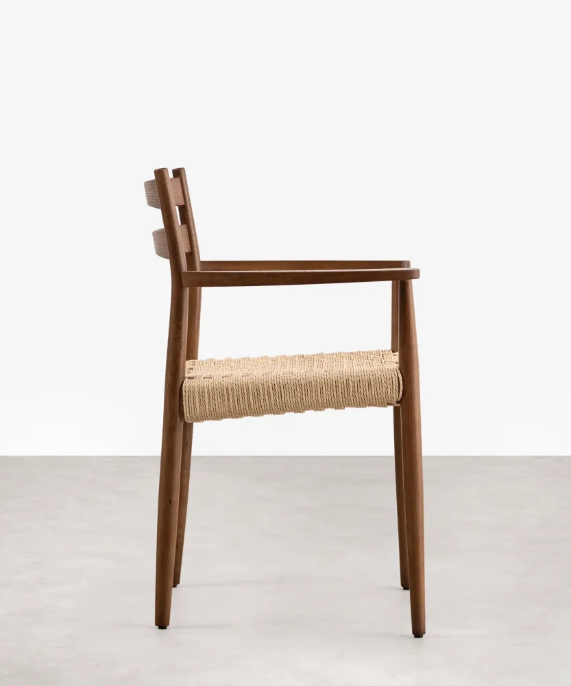Sedia da pranzo legno e corda intrecciata con braccioli Nona Arms