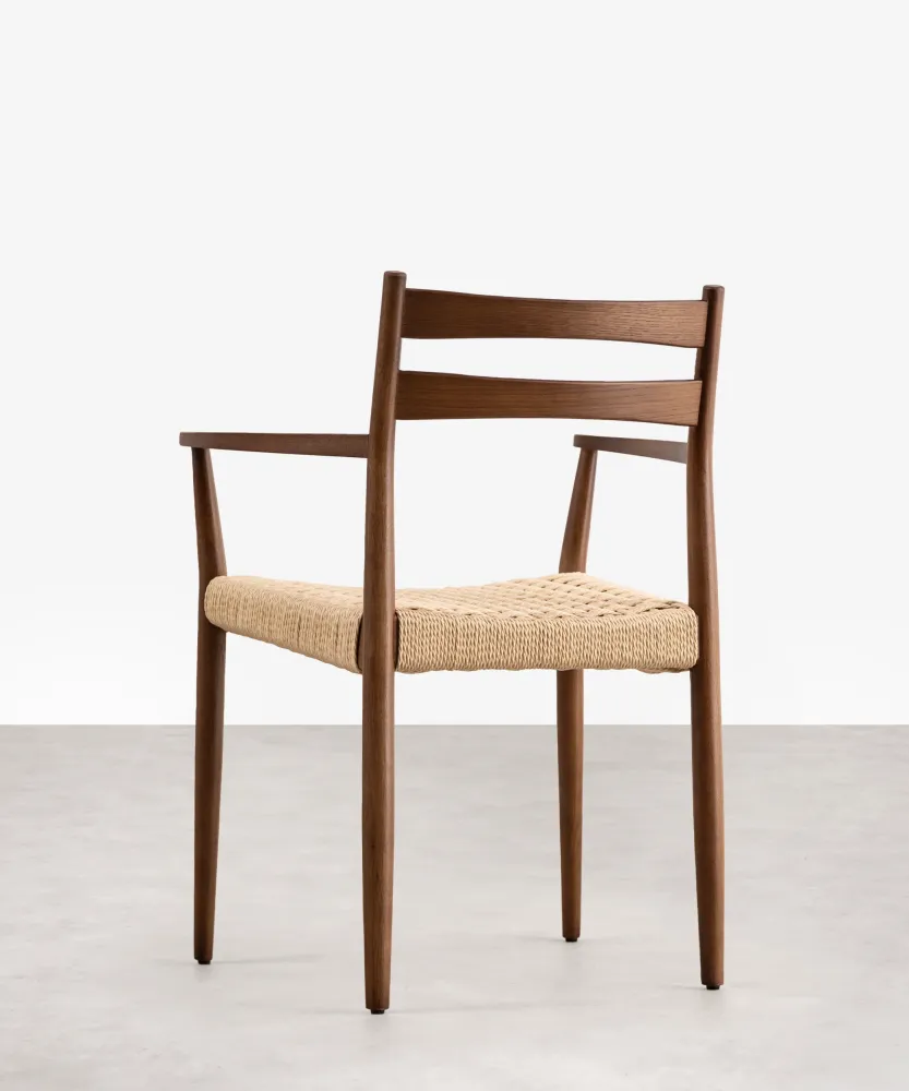 Sedia da pranzo legno e corda intrecciata con braccioli Nona Arms