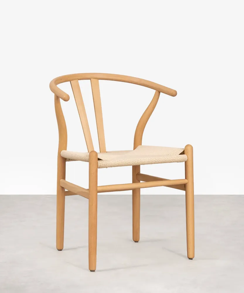 Sedia da pranzo legno e corda intrecciata Retro