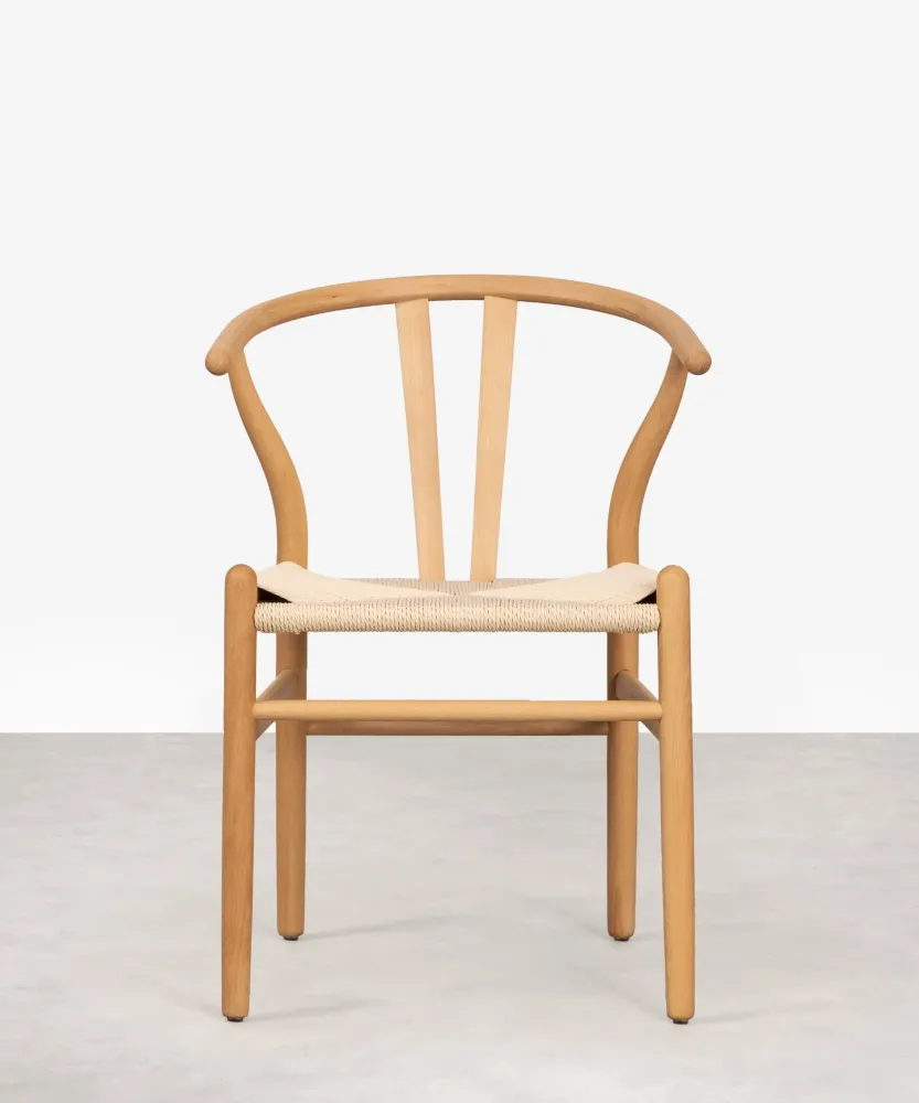 Sedia da pranzo legno e corda intrecciata Retro