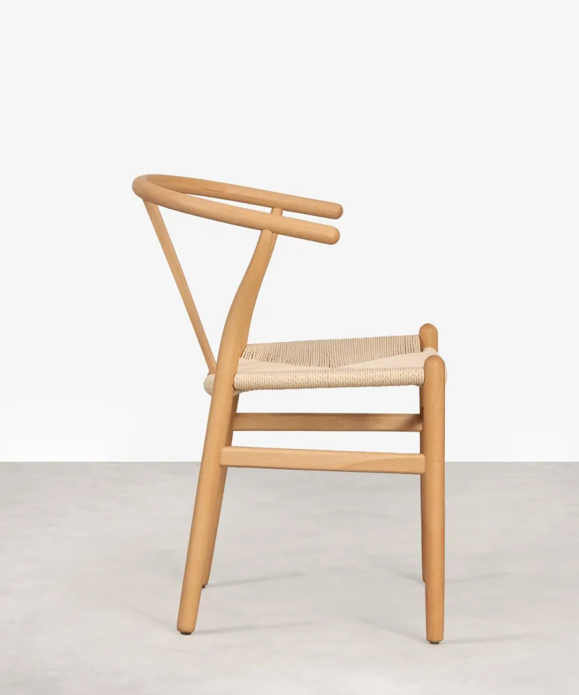 Sedia da pranzo legno e corda intrecciata Retro