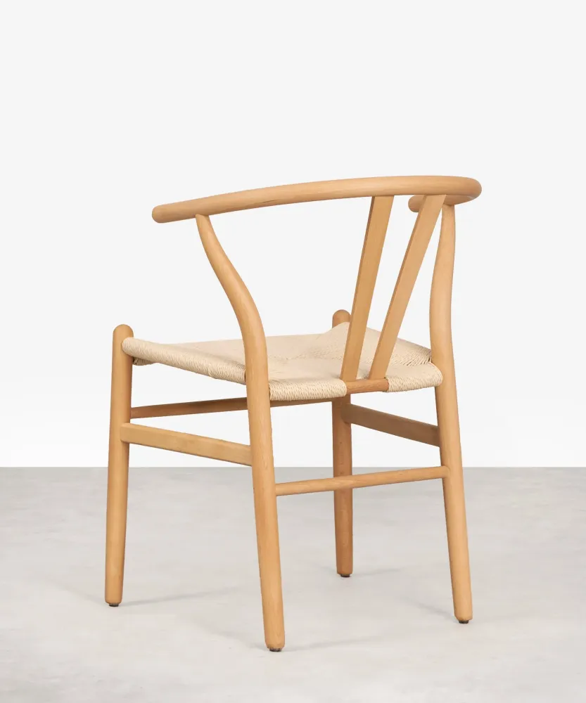 Sedia da pranzo legno e corda intrecciata Retro