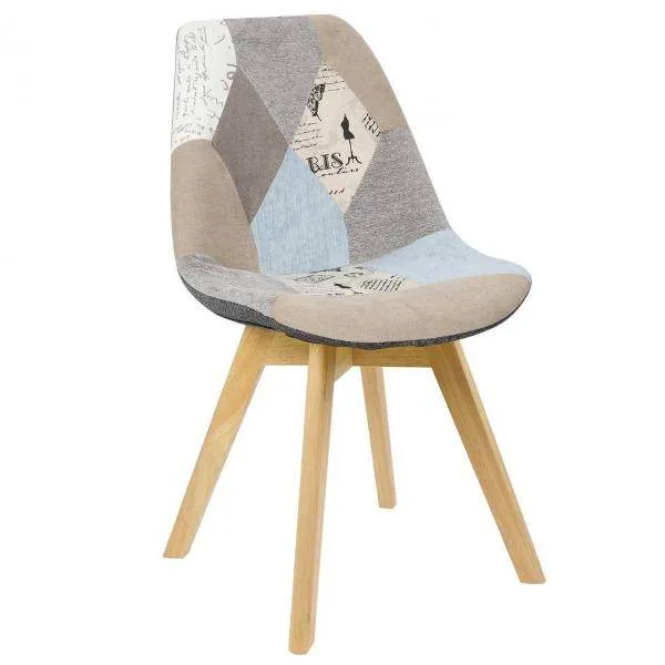 Sedia da pranzo legno e lino Lisa grigio-cachi patchwork