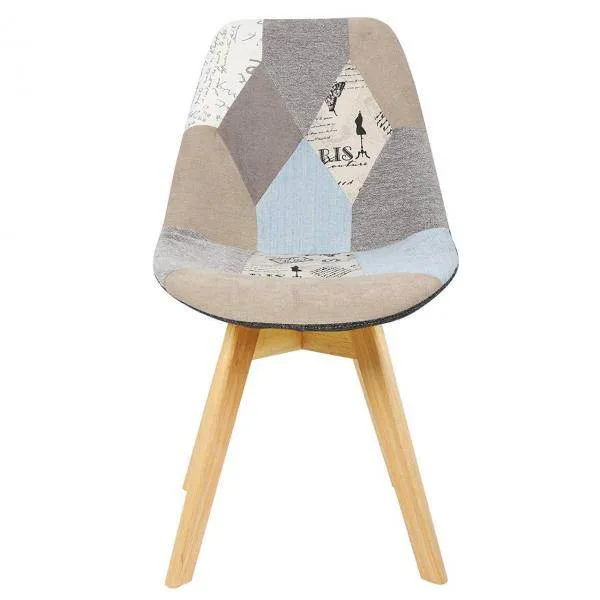 Sedia da pranzo legno e lino Lisa grigio-cachi patchwork