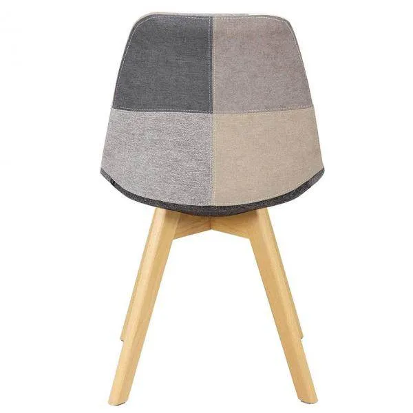 Sedia da pranzo legno e lino Lisa grigio-cachi patchwork