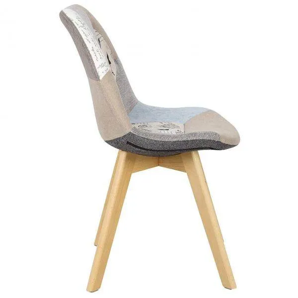 Sedia da pranzo legno e lino Lisa grigio-cachi patchwork