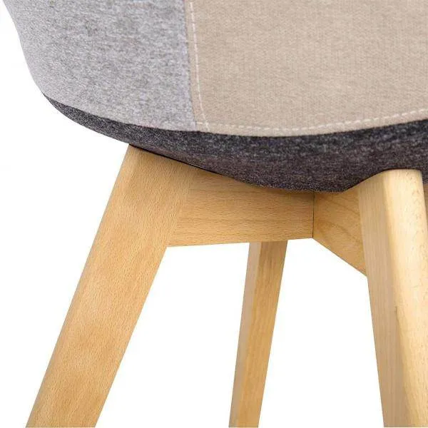 Sedia da pranzo legno e lino Lisa grigio-cachi patchwork
