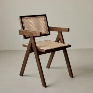 Sedia da pranzo legno e rattan con braccioli Chiara Arms