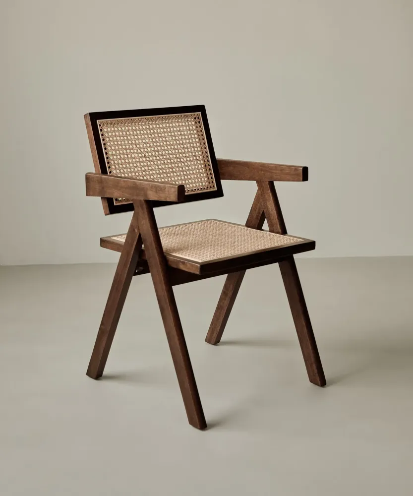 Sedia da pranzo legno e rattan con braccioli Chiara Arms