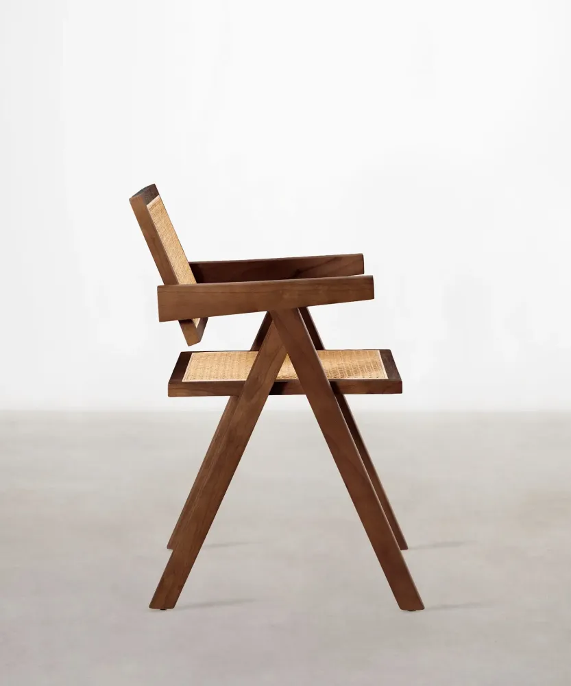 Sedia da pranzo legno e rattan con braccioli Chiara Arms