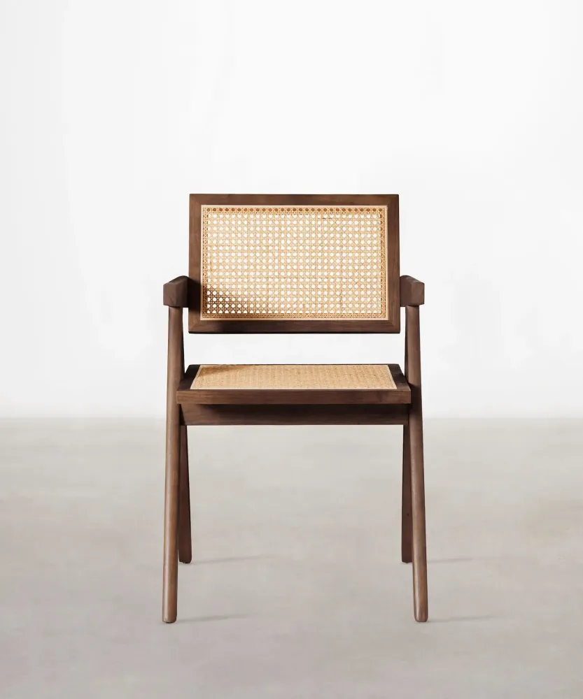 Sedia da pranzo legno e rattan con braccioli Chiara Arms