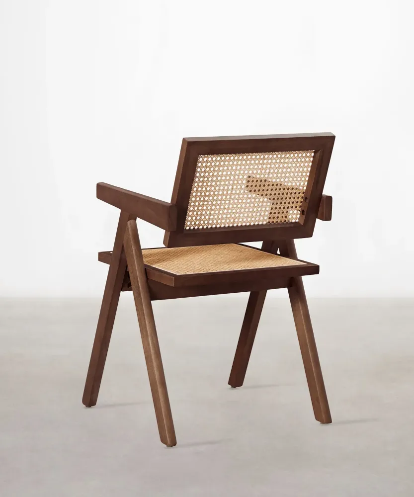 Sedia da pranzo legno e rattan con braccioli Chiara Arms