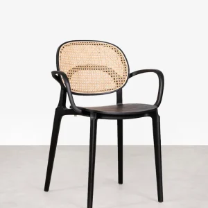 Sedia da pranzo polipropilene, legno e rattan con braccioli Calista Arms